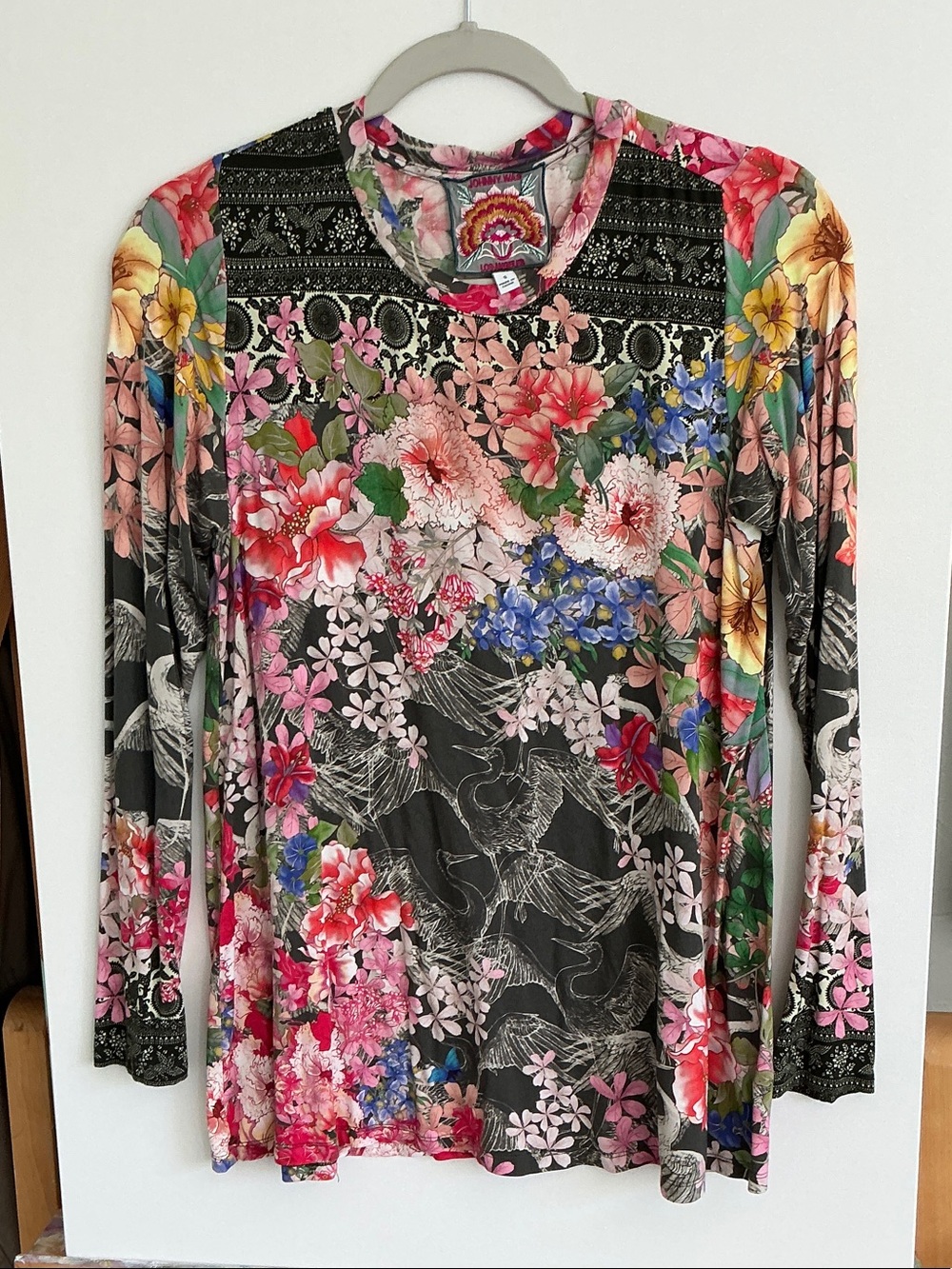 Johnny Was Floral Long-Sleeve Tee in Black, Pink, Red, Blue, Green